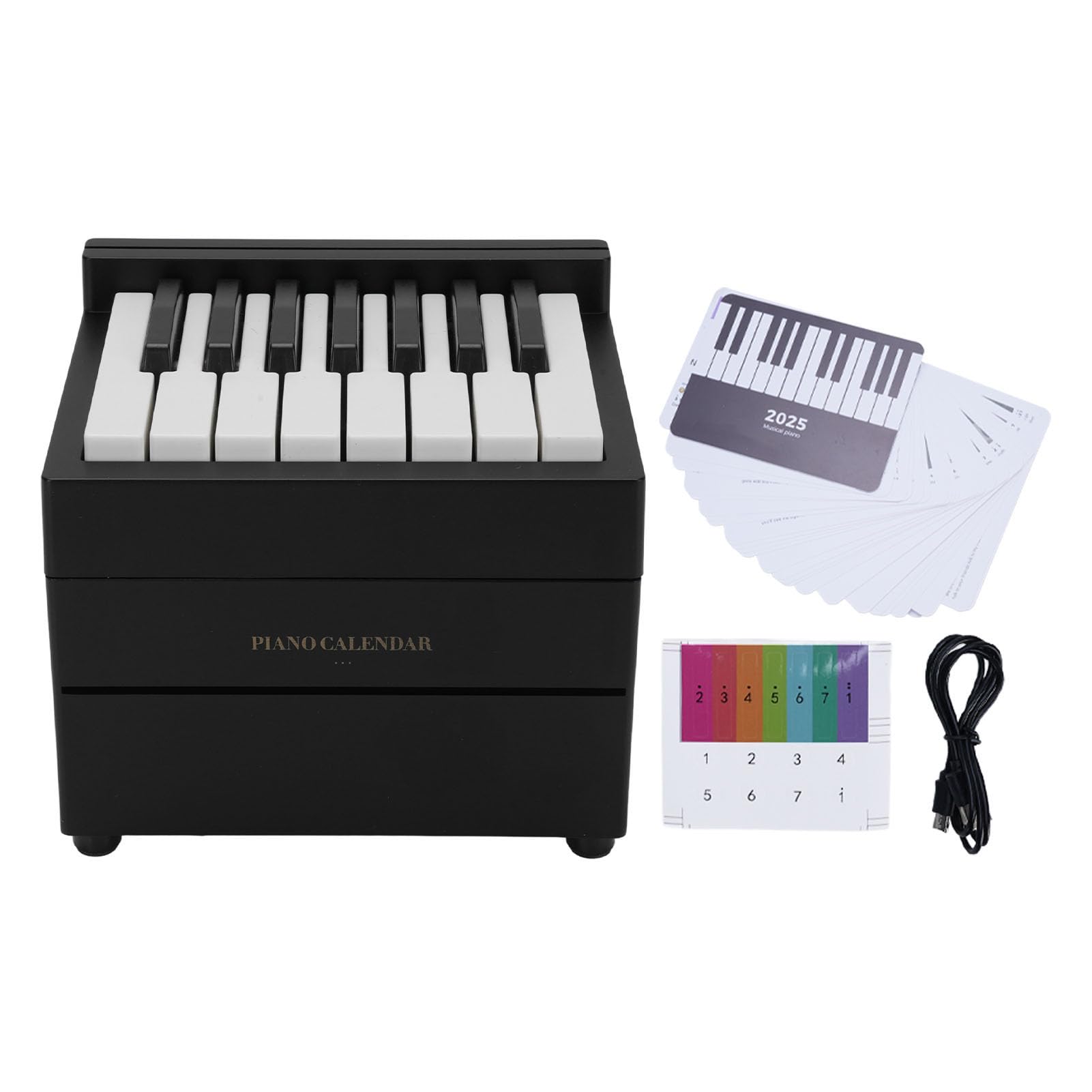 RiToEasysports Kalendarz Biurka Fortepianowego 2025 Kalendarz Muzyczny z Mini Elektronicznym Fortepianem do Biurowca i Dekoracji Domu (BLACK)