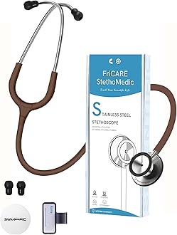 FriCARE Dual Head Stethoscope - Stethoscopes for Nurses, Medical Nursing Students, Paramedics/EMT/LVN/VNA Backup Estetoscopio, Chocolate Brown Tube, Stainless Steel Chestpiece