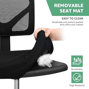 Armless Mesh Office Chair, Ergonomic Low Back Deskchair, Adjustable Rolling Task Computer Swivelchairs for Small Spaces Home Bedroom Study, Black