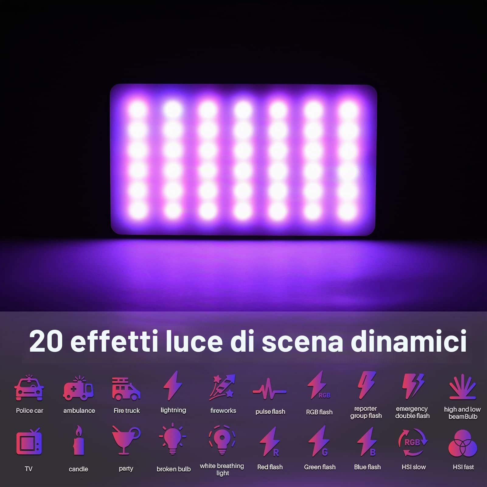 Andoer W140 RGB Video Light, Luce LED Portatile Full Color 2500K-9000K dimmerabile, Luce Fotografica Ricaricabile con treppiede da tavolo Supporto per telefono per computer Clip per scarpe fredde