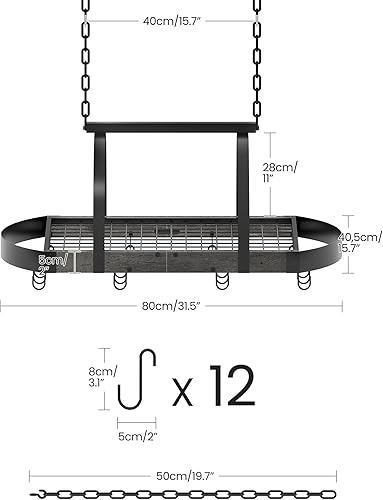 Miniatura 4 de TPR08BCC1 - Estante colgante para ollas, soporte para ollas montado en el techo, organizador de utensilios de cocina con 12 ganchos en forma de S,