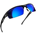 Joopin Semi Rimless Sports Sunglasses Dark Blue Shades for Men Women Half Frame Sun Glasses Polarized UV400 Rectangle Wrap Around