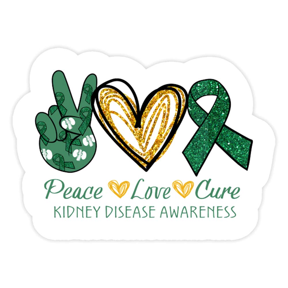Doinb Tian 3 PCs Stickers Peace Love Cure Kidney Disease Awareness 3x4 Inch Die-Cut Wall Decals for Laptop Window Car Bumper Helmet Water Bottle