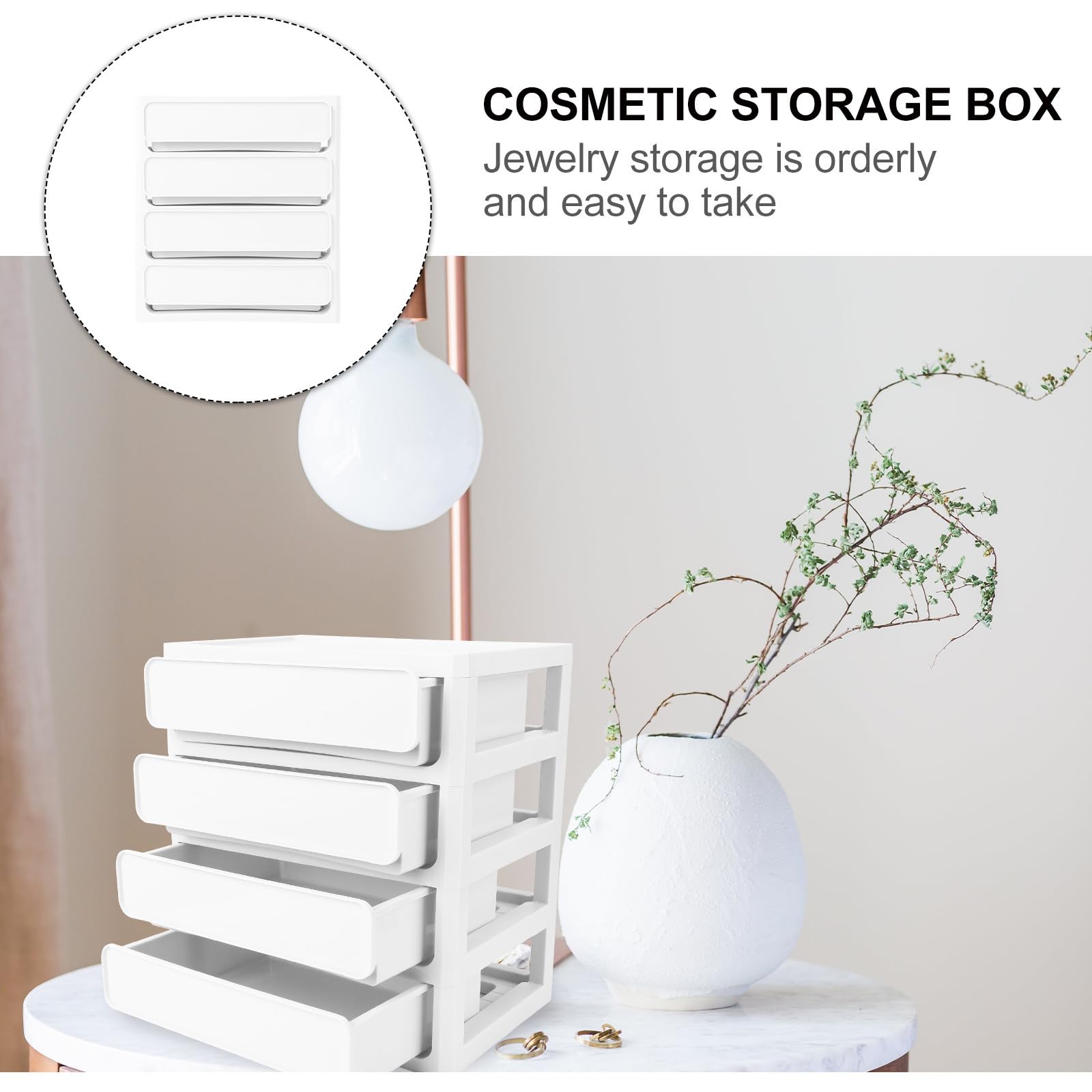 Caja de Almacenamiento de 4 para Guardar Maquillaje Diseño Práctico y Tipo Cajón de 4 en Pp Blanco Diseño Práctico y Adecuado para Escritorio y Oficina
