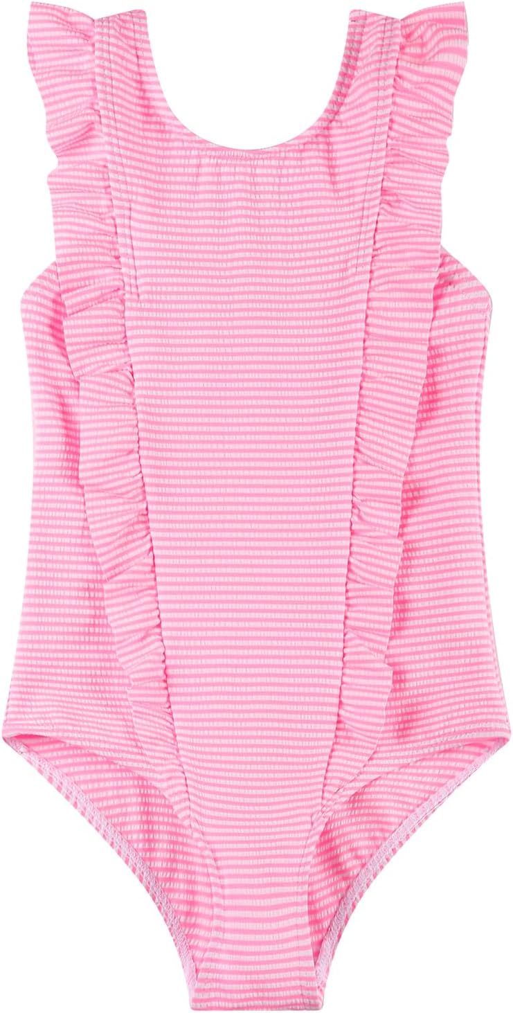LIZENS Girls Swimsuit Kids Scalloped One Piece Ruffle Swimsuit Girls Swimwear Print