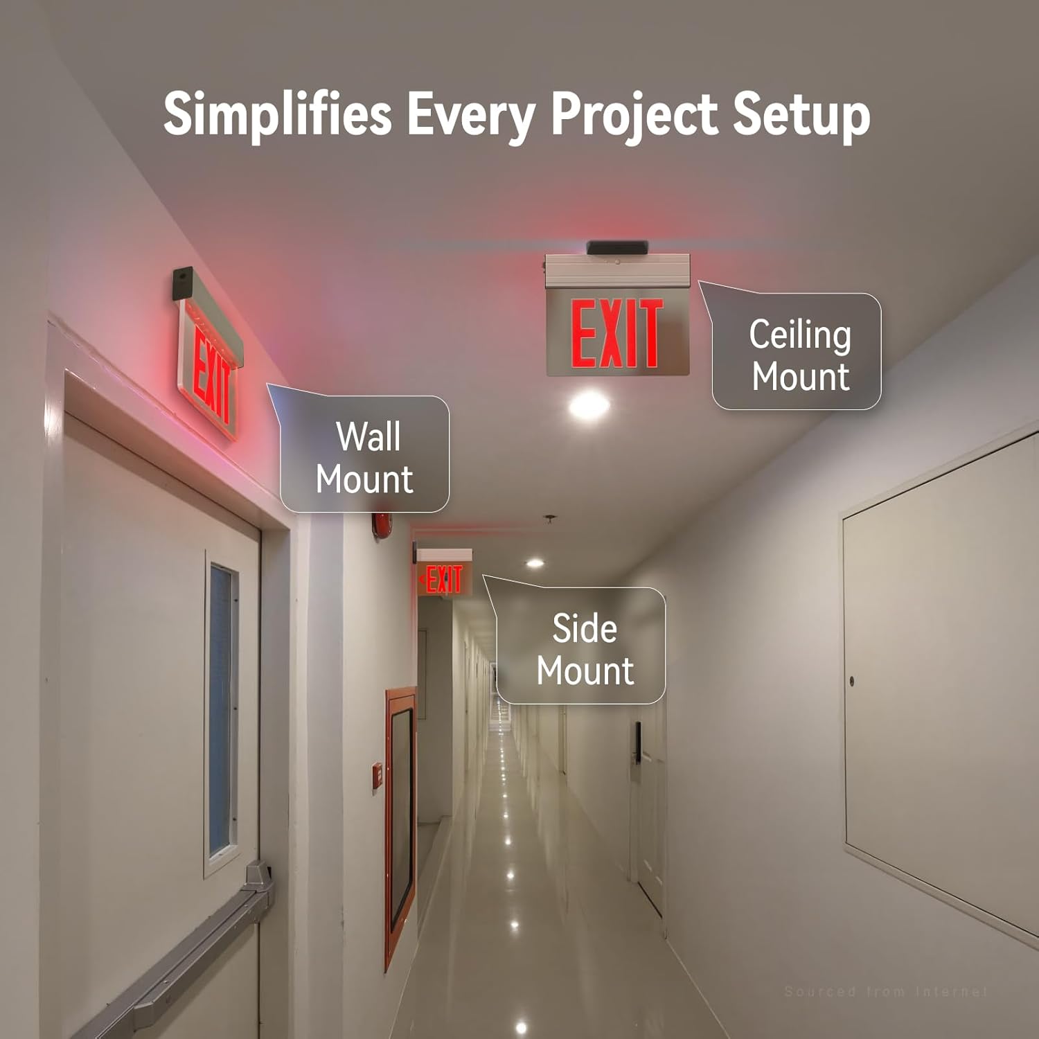 LEONLITE LED Edge-Lit Exit Sign, Aluminum Emergency Exit Light with Battery Backup, UL Listed, Double-Sided Acrylic Panel, 180 Mins Backup,120/277V, Multi Mounting for Commercial Use, Red, Pack of 4