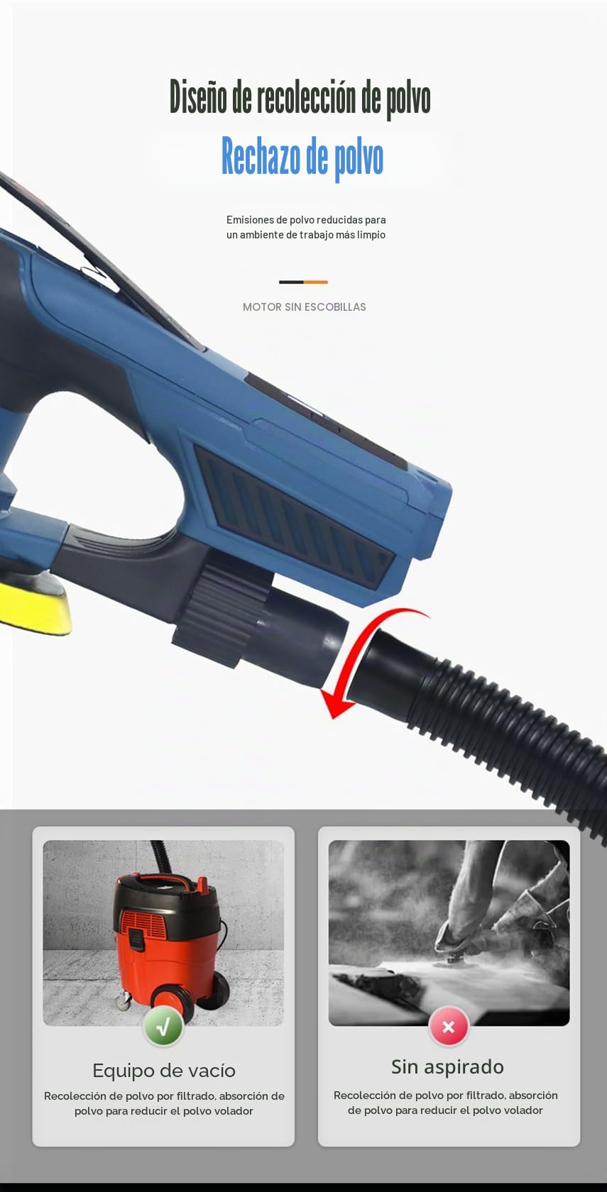 Lijadora Orbital Excéntrica 150mm (360W, Órbita Ø5.0mm, 4000-10000 RPM, 7 Velocidades), Baja Vibración Para Madera, Metal y Carrocería