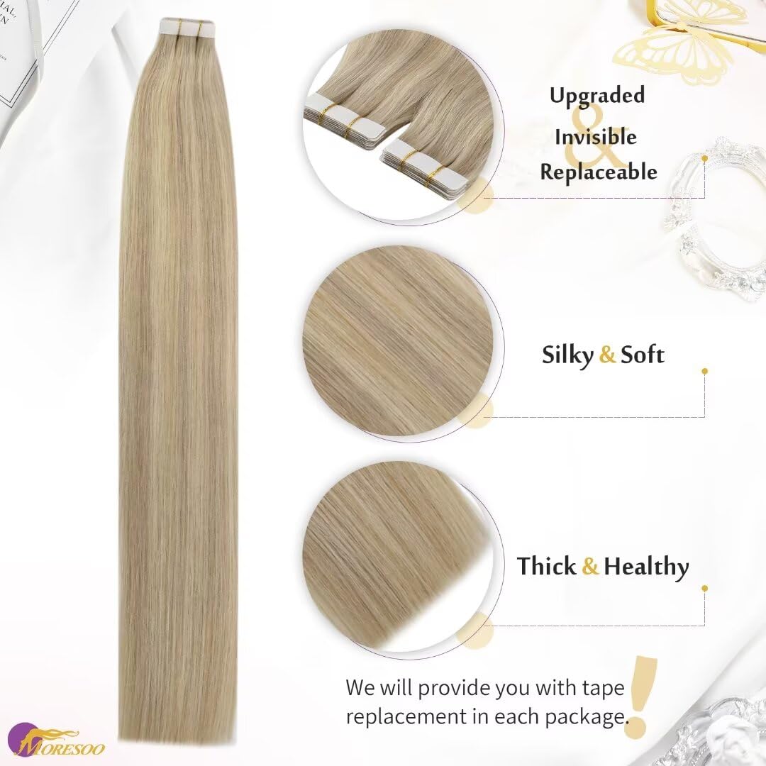 Amazon.com : Moresoo Tape in Hair Extensions Human Hair,22  display picture 2