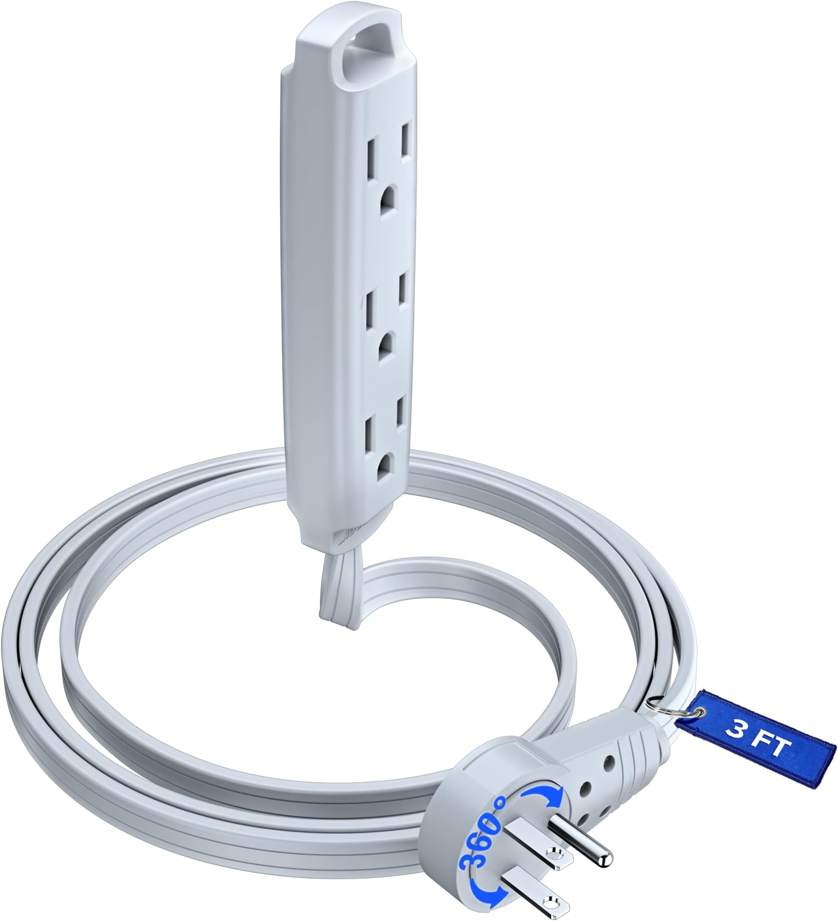 Maximm 3 Ft Black 360° Rotating Flat Plug Extension Cord with 3 Outlets on One Side, Space-Saving Design for Compact Areas, Home & Office Use UL-Listed