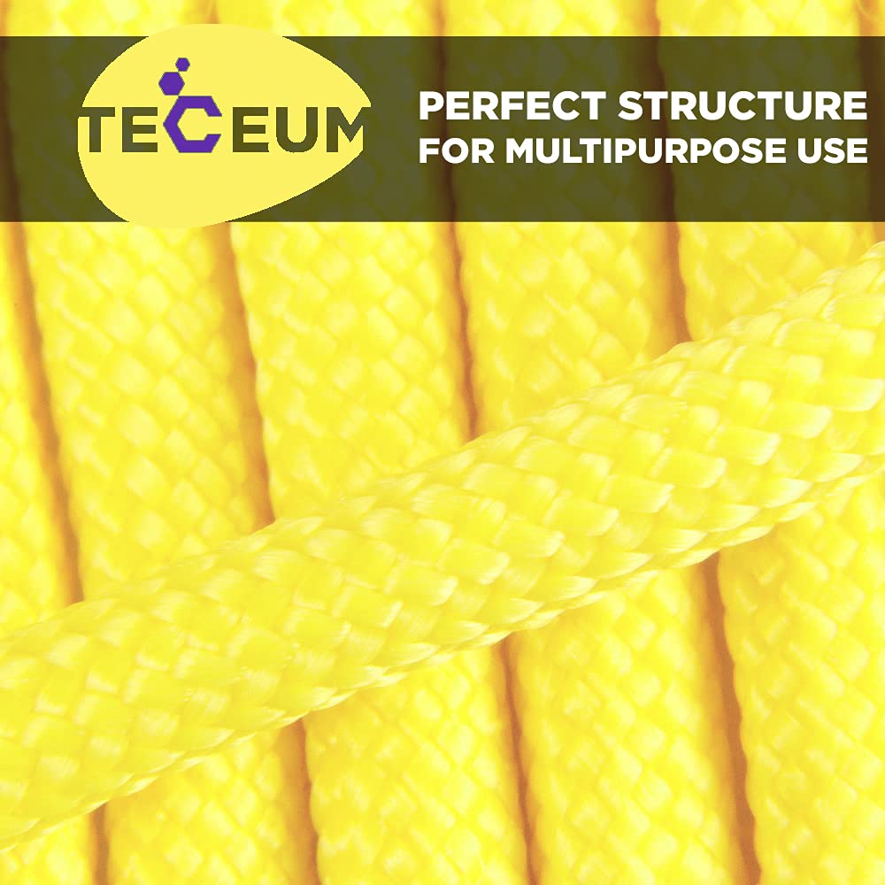 TECEUM Paracord Corda 550 - Giallo 305 m - Cordino 4mm Survival Campeggio | Resistenza 249 kg, 7 fili nylon, attrezzatura tattica, emergenza, tenda, tiranti, bracciale, fai-da-te, Giallo