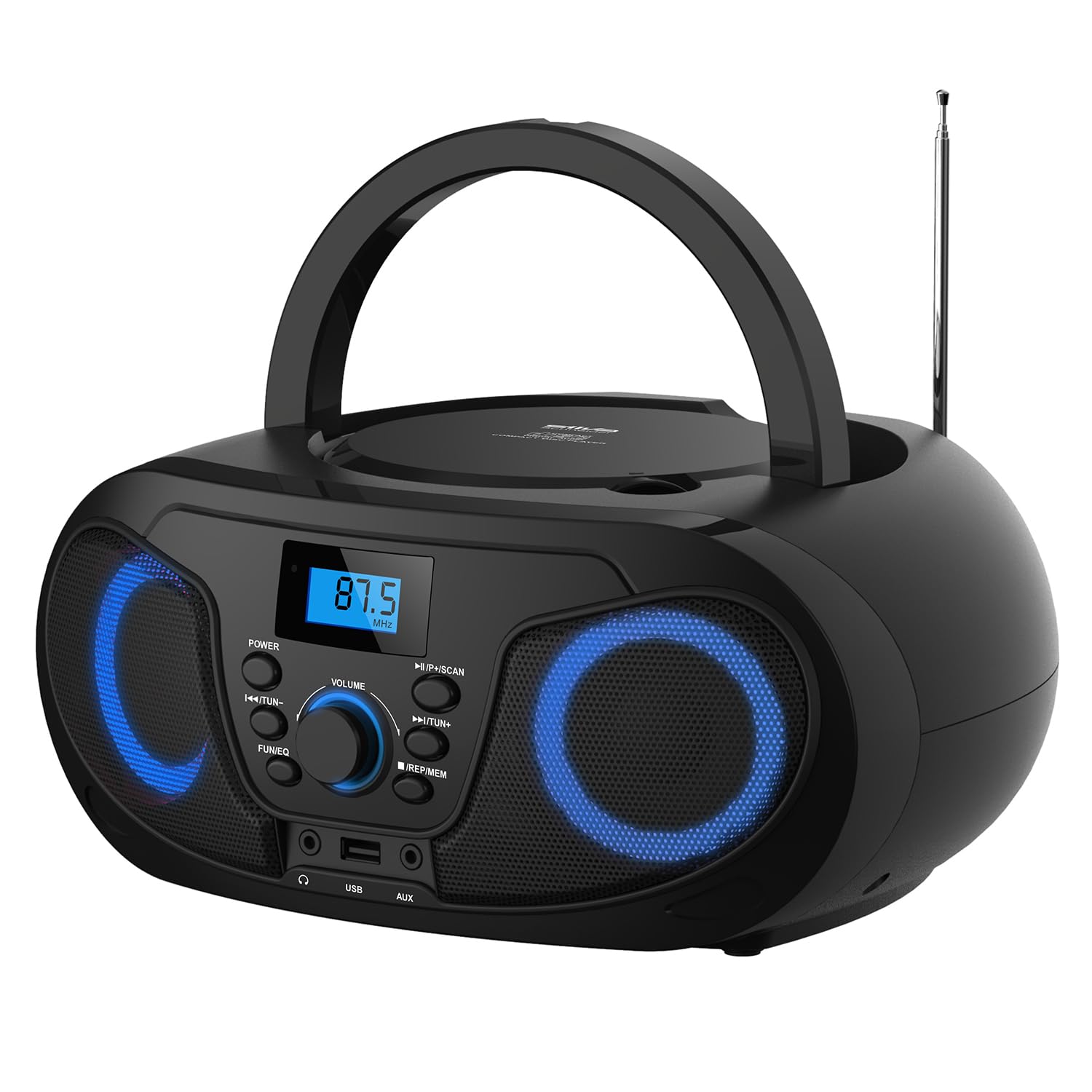 Silva Schneider MPC 25.4 USB – Tragbarer CD-Player mit UKW-Radio, USB für MP3, AUX & Kopfhöreranschluss, LCD-Display, 40 W p.m.p.o., Netz-/Batteriebetrieb – Schwarz