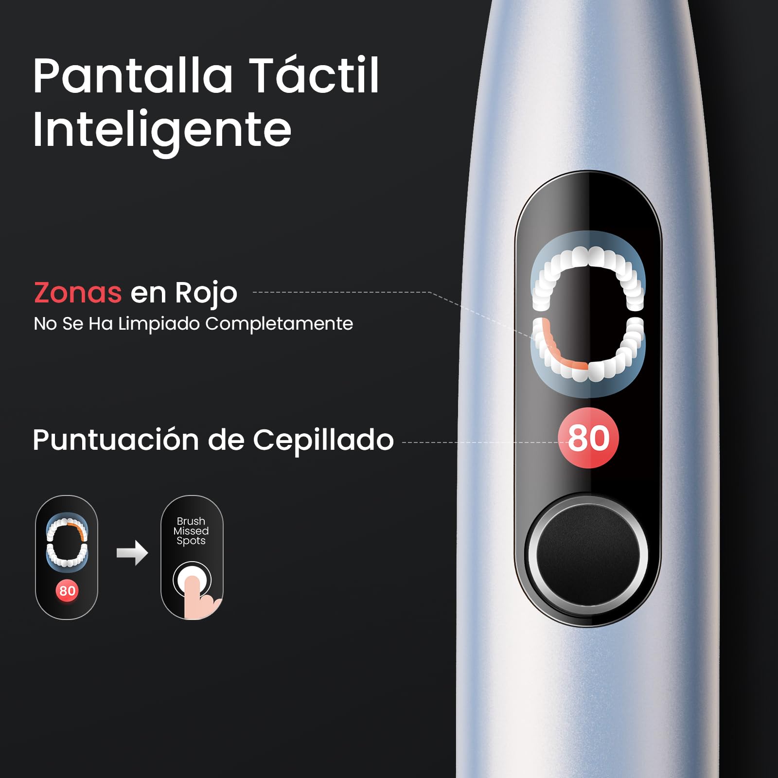 Oclean Cepillo electrico sónico X Series Pro Digital Travel Set, 6 Cabezales, Estuche de viaje, Pantalla táctil inteligente, 3 Modos, Función de cepillado suplementario, 30 días, IPX7, Plateado