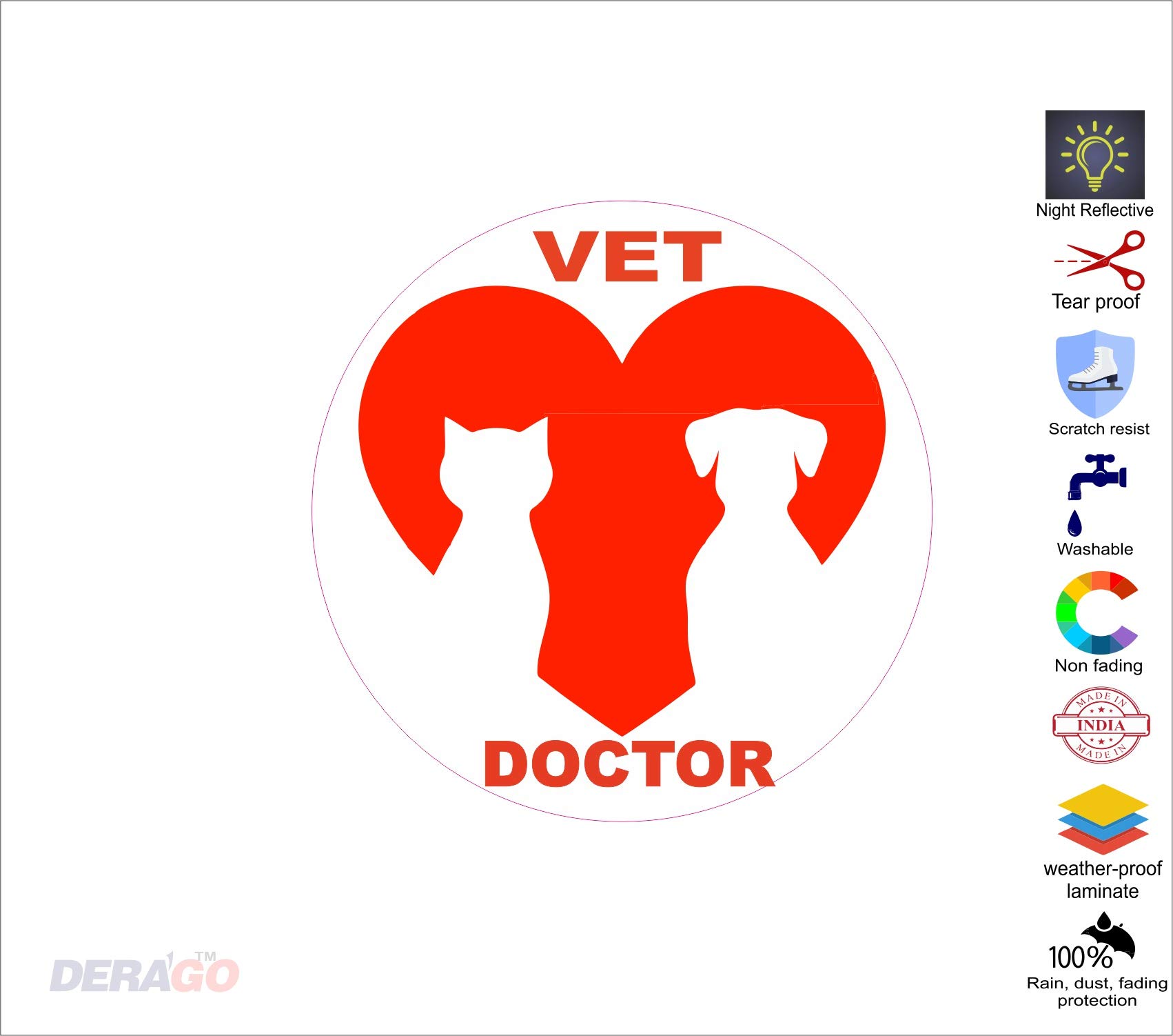 Pilot18 Vet Doctor Design red Low Light Reflective scratchproof Washable Sticker for Outdoor,Glass,Walls