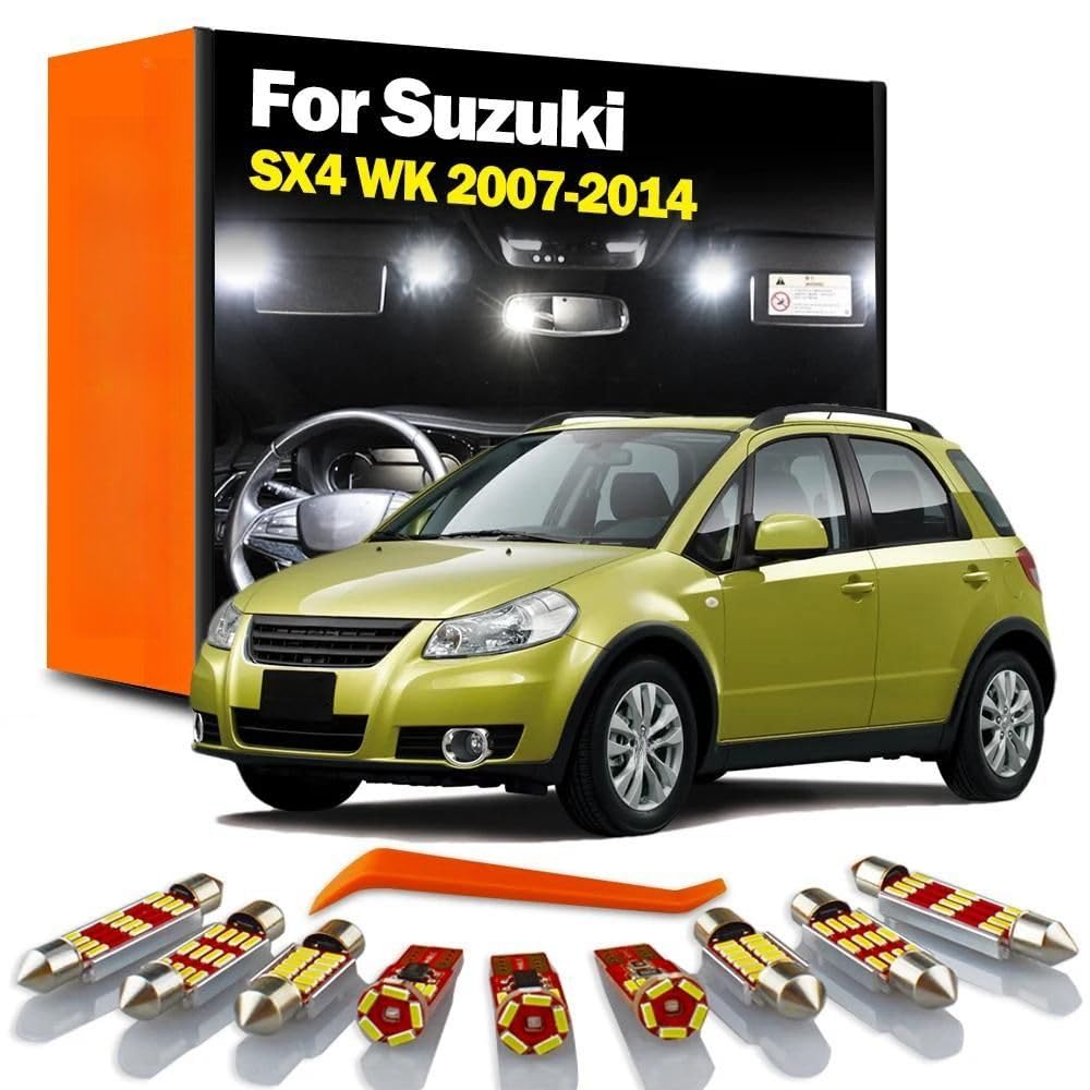 Kit de 9 Luces LED para Lectura de mapas en el Interior del Domo del Maletero, para Suzuki SX4 WK 2007-2012 2013 2014, Bombillas LED Canbus para Coche