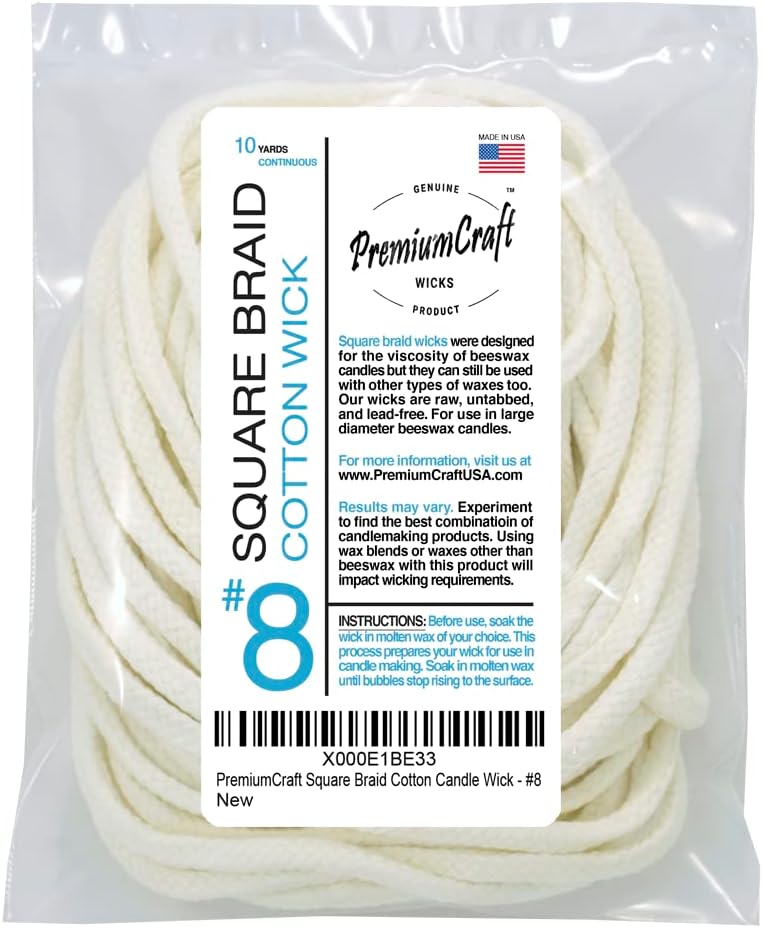 Square Braid Cotton Candle Wick - #8