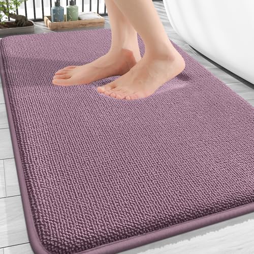 Image of OLANLY Thick Memory Foam Bath Mat Rug 30x20, Extra Soft Absorbent Bathroom Rug, Quick Dry Bath Mats, Non-Slip, Machine Washable Carpet for Bathroom, Tub and Shower, Home Decor Accessories, Deep Plum