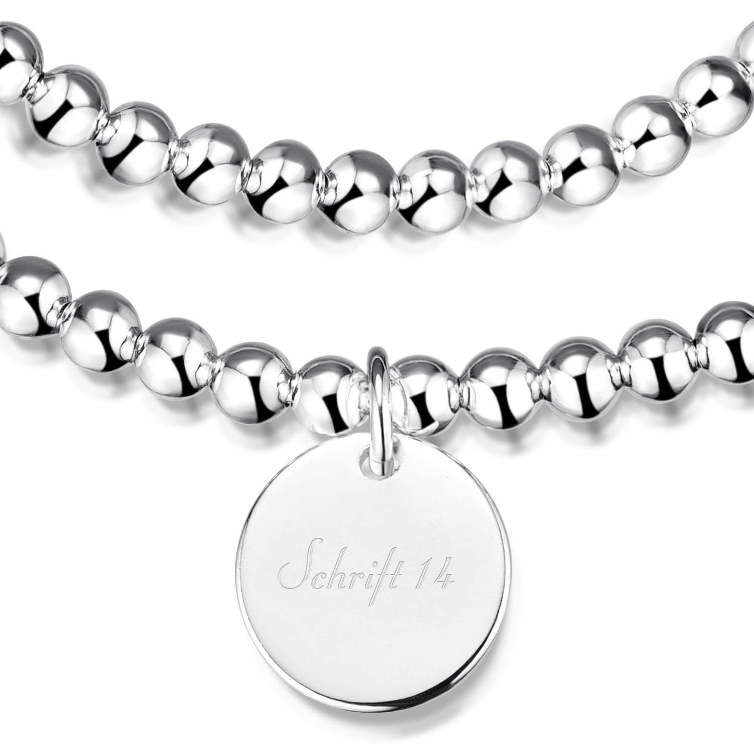 MATERIA by Matthias Wagner Stretcharmband Silber 925 Kugelarmband elastisch mit Gravur Anhänger rund