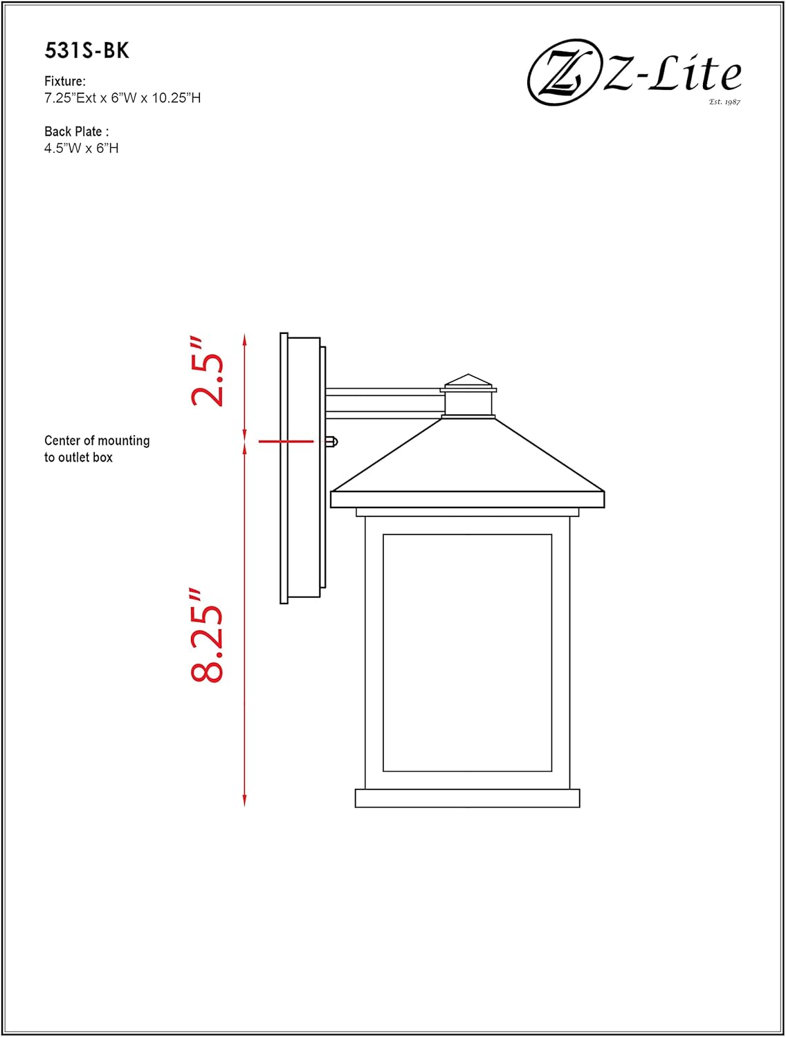 Z-Lite 1 Light Outdoor Wall Light 531S-BK