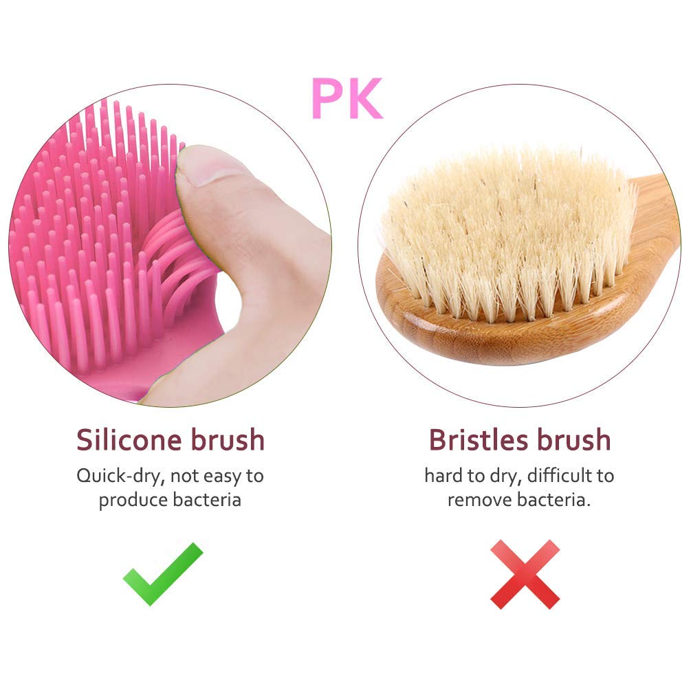 NILKANTH® - Ultra-Soft Silicone Back Scrubber Shower Bath Body Brush with a Long Handle, 100% BPA-Free, Hypoallergenic, Eco-Friendly, Pink 4