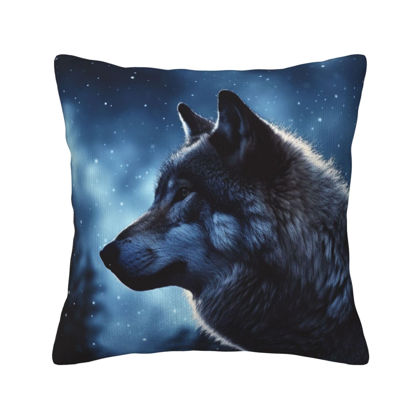 Housse de coussin loup velours côtelé 45x45 décoration intérieur salon canapé