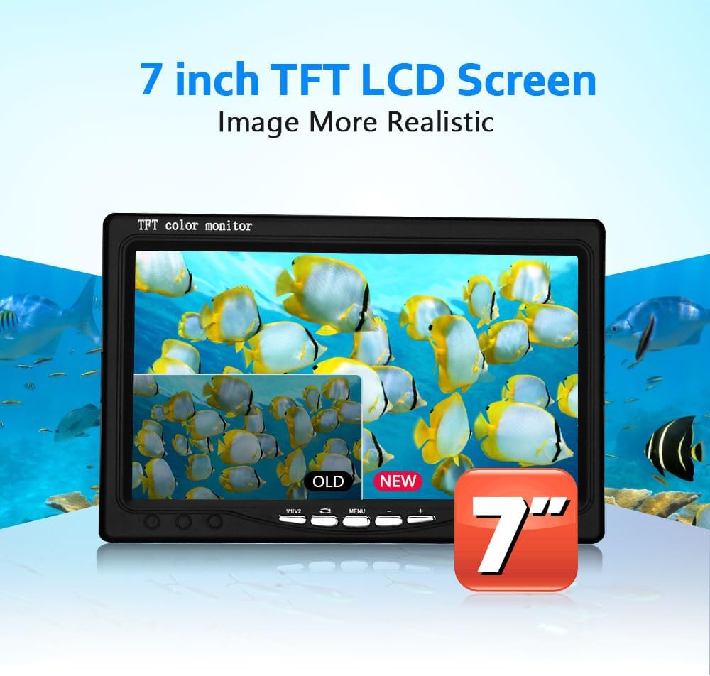 Underwater Fishing Camera with 7 Inch LCD Monitor, HD 1000 TVL Portable Fish Finder, 30Pcs Adjustable LED White Lamp Light, 30M Cable Waterproof IP68 Camera for Ice Lake Sea Boat Kayak Fishing 15 m