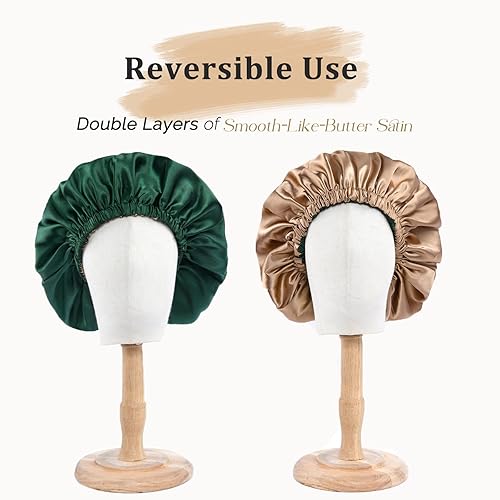Miniatura 44 de YANIBEST Gorro de seda ajustable de doble capa de satén para dormir, gorros para mujeres, sombreros de cabello rizado natural, champán