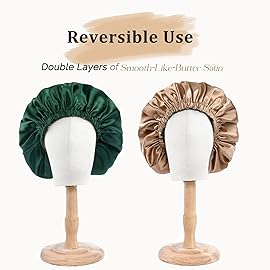 YANIBEST Adjustable Satin Bonnet Double Layer Hair Bonnet for Sleeping Bonnets for Women Hats Curly Natural Hair, Green