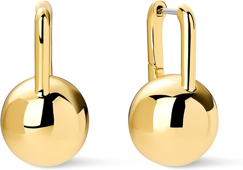 Chunky Ball Earrings - 14K Gold Plated & Silver Rhodium Plated | Trendy Ball Drop Earrings For Women, Dangle Statement Earring, Lightweight, Hypoallergenic, Tarnish-Free Jewelry