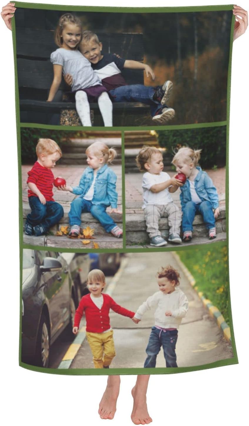 Custom Bath Beach Towels with Photo Text, Personalized Collage Photo Bath Towels for Adults Women Men Fits Bathroom Beach,Perfect Wedding Birthday Gifts,Oversized 32"×52"