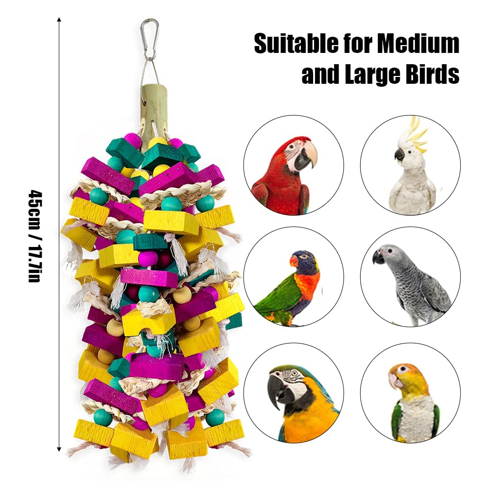 WQY GroceryShop Large Bird Toys, Multi-Color Wooden Block with Bamboo Support Bird Chewing Toy Parrot Cage Bite Toy for Macaws Cokatoos African Grey and Large Medium Parrot Birds