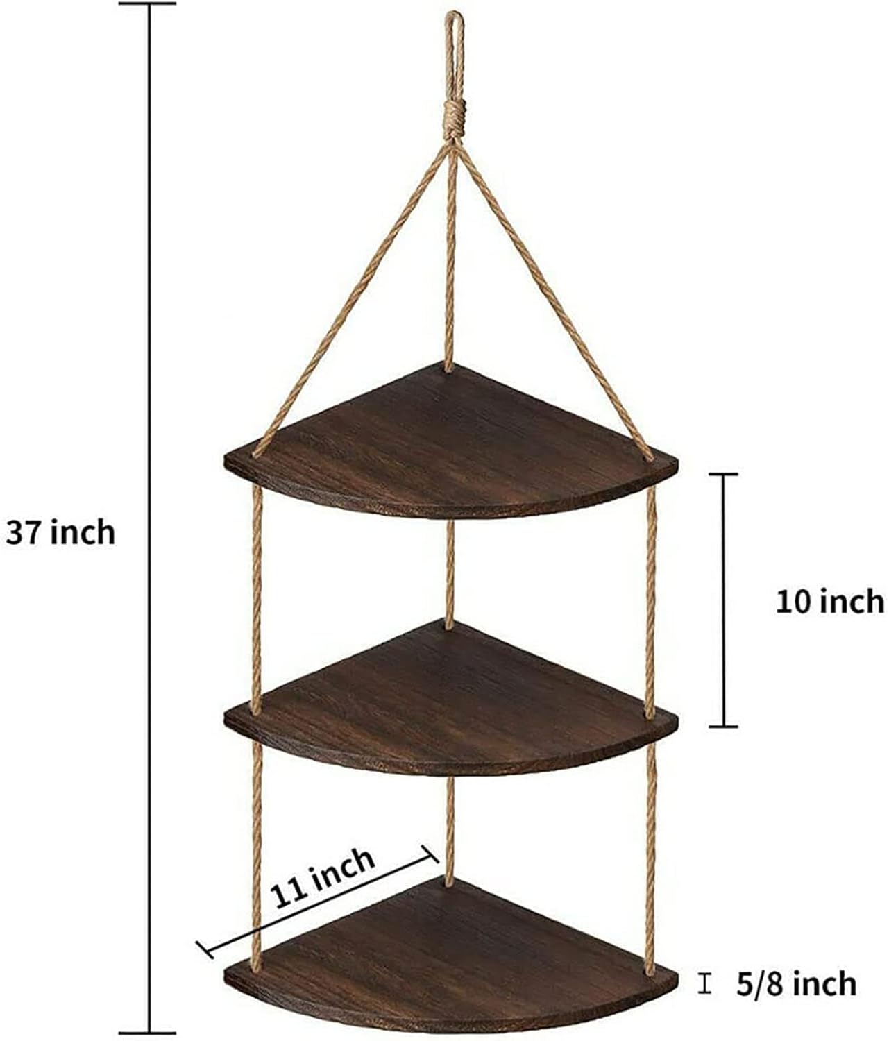 YUDIZWS Hanging Corner Shelves 3 Tier Wooden Rustic Jute Rope Shelving Organizer Displays Wall Mounted Floating Corner Shelf Storage Unit Storage Rack for Bathroom Living Room Kitchen Home Decor,A