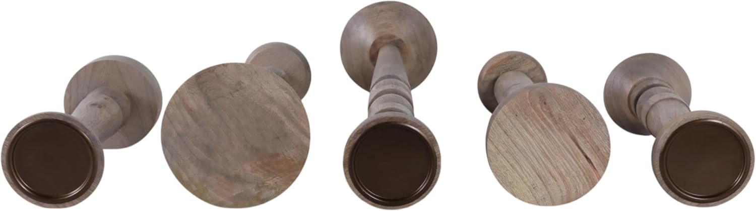 Wood Candle Stick Holders - Perfect for Pillar Candle Holders in Home Decor, Mantels, and Shelf Accents - Elegant Any Occasion Centerpieces for Tables - Set of 5, 22", 18", 16", 12", 10", Brown