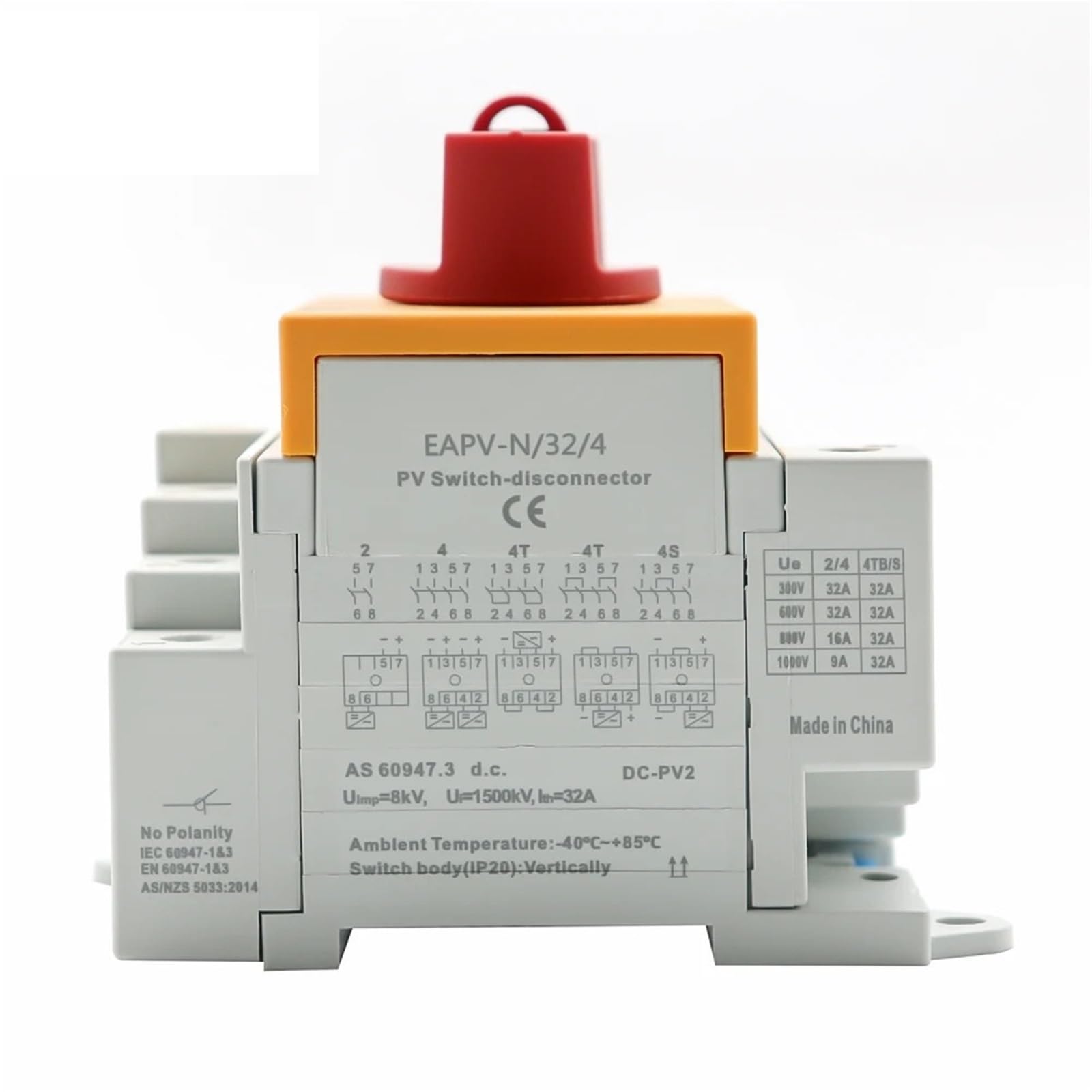 Su guida Din solare fotovoltaico DC 4P 32A 1000V maniglia rotante isolatore sezionatore rotativo for scatola di distribuzione solare 1 pz(EAPV-N324-W)