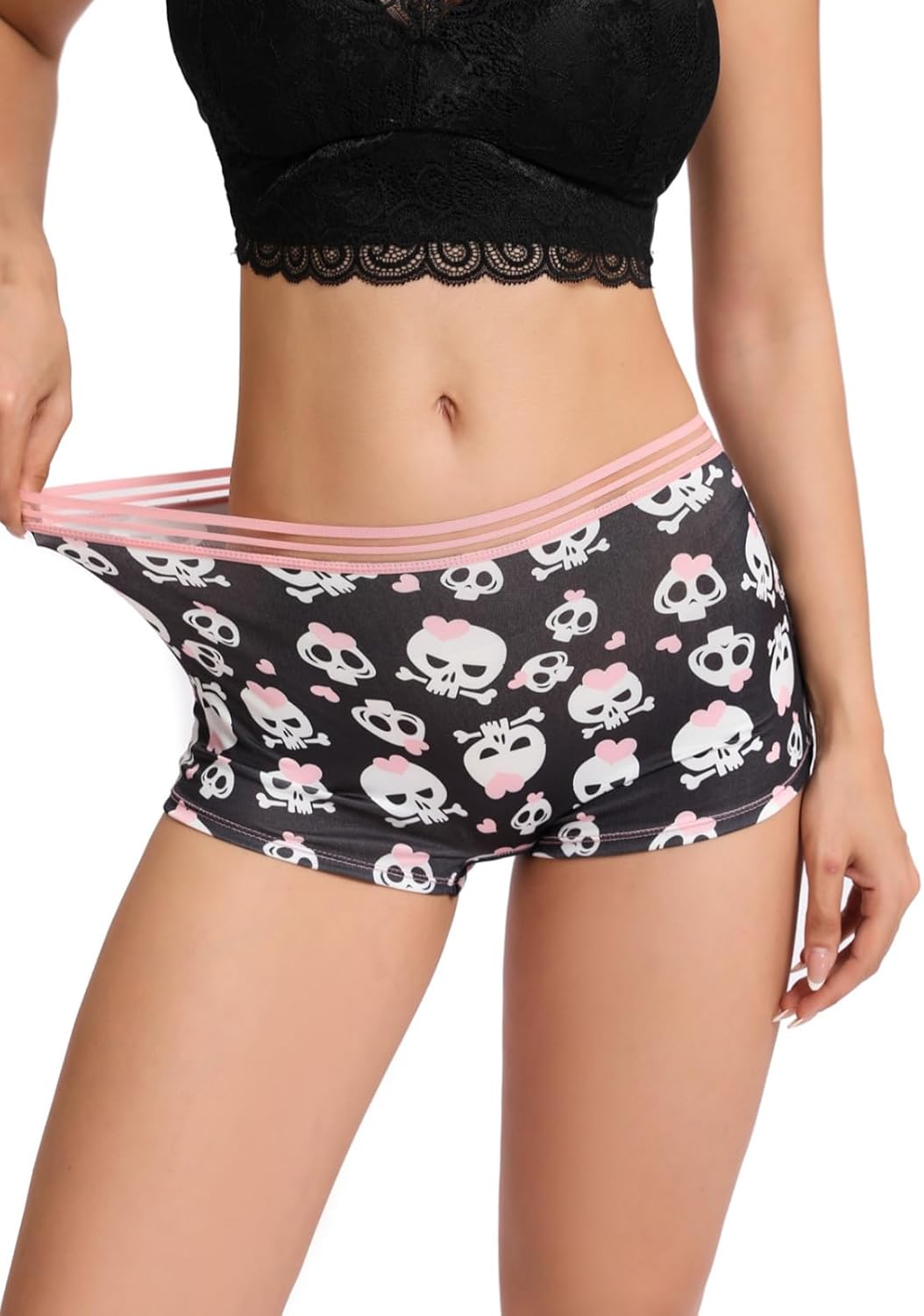 Morvia 10 Pack Variety of Gothic Print Boyshorts Underwear, High Waist Elastic Band, Assorted Halloween Skull Spooky Patterns - Image 5