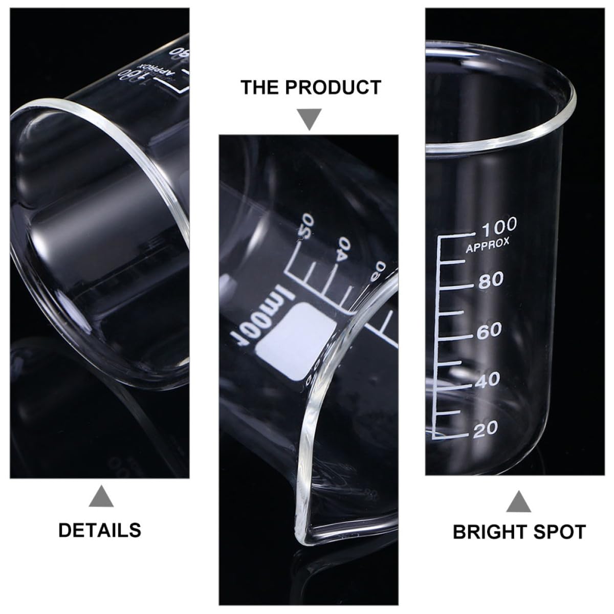 VANZACK Set di 10 Bicchieri di Vetro Graduati da 100ml per Laboratorio, Tazze di Misurazione Scala Chiara e Superficie Antiaderente, per Esperimenti Scientifici
