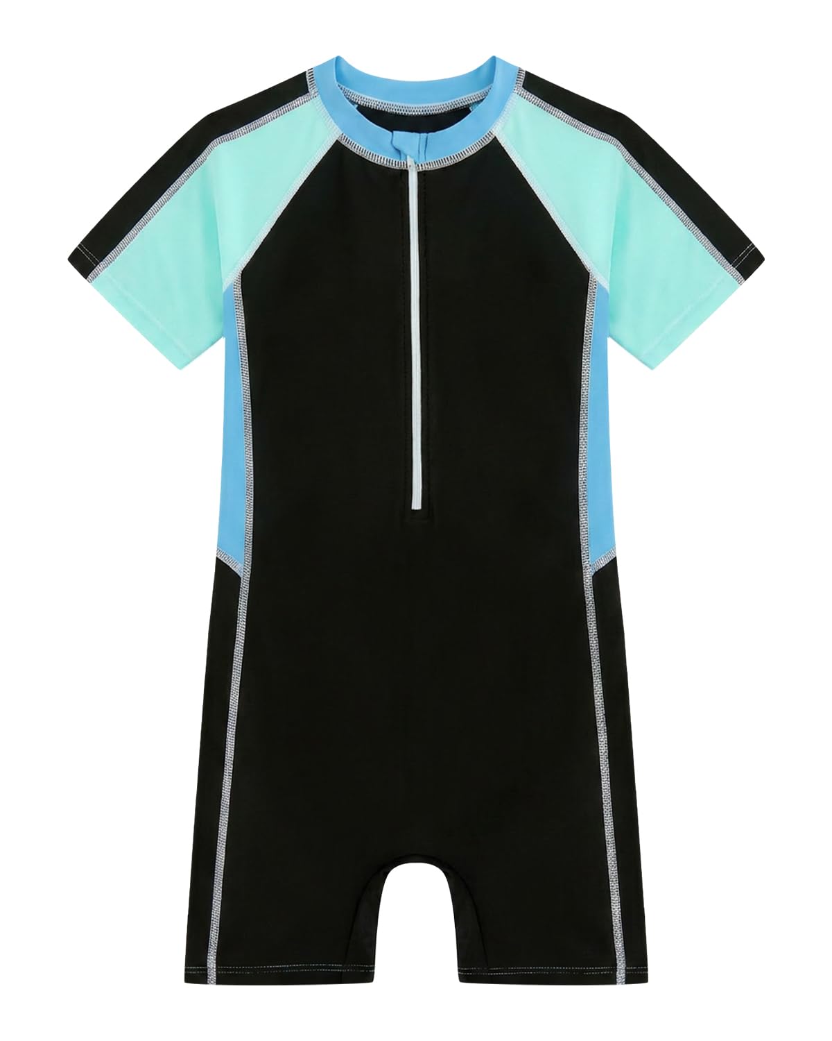 JiAmy Costume da bagno intero per ragazzi, a maniche corte, ad asciugatura rapida, protezione solare UV, con cerniera frontale, blocco di colore, costume da bagno per bambini per spiaggia e piscina
