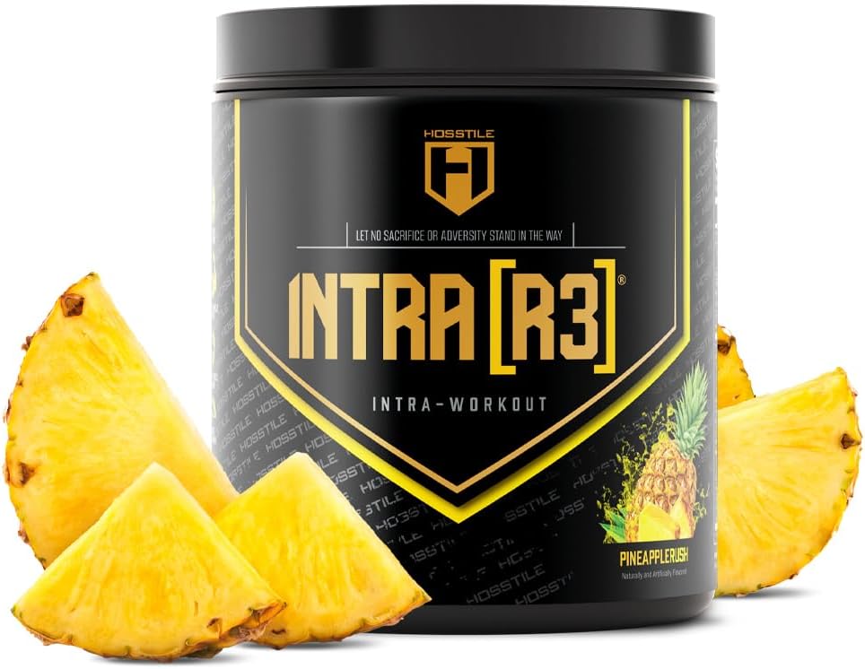 HOSSTILE Intra[R3] Intra Workout Powder, EAA & BCAA Drink with Carbs, Enhance Energy & Endurance, Build Lean Muscle & Improve Recovery, Pineapple Rush, 20 Servings