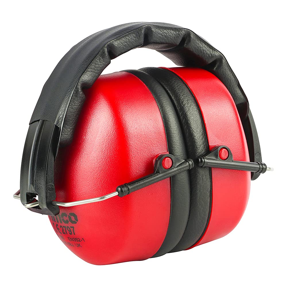 Timco Red Foldable Ear Defenders - Adjustable Ear Cups For Comfort - 30.4Db - Padded Headband - One Size