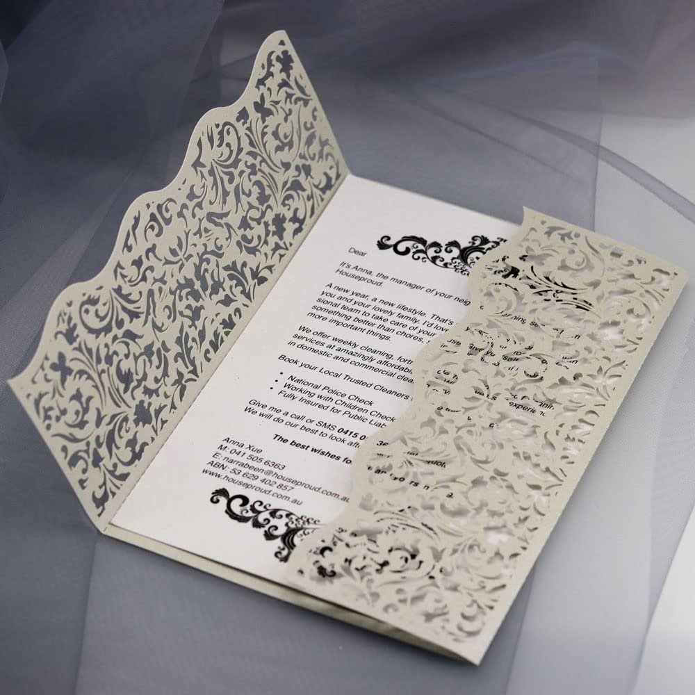 Lot 20 Invitations Mariage Laser Blanc Glacier – 12,7 X 18 Cm Avec Enveloppes & Feuilles Intérieures Vierges
