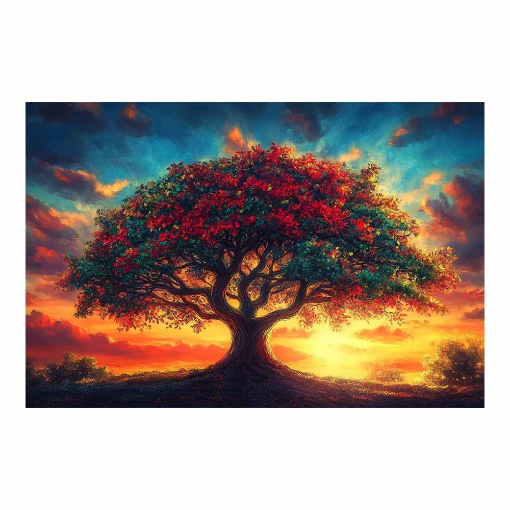 ZAMAEIU The tree of life Sunset-embracing tree Canvas Paintings Abstract Tree,Wall Art Poster Modern Room Bedroom Home Decor Geometric Print Patterns(green)-80x120cm Unframed