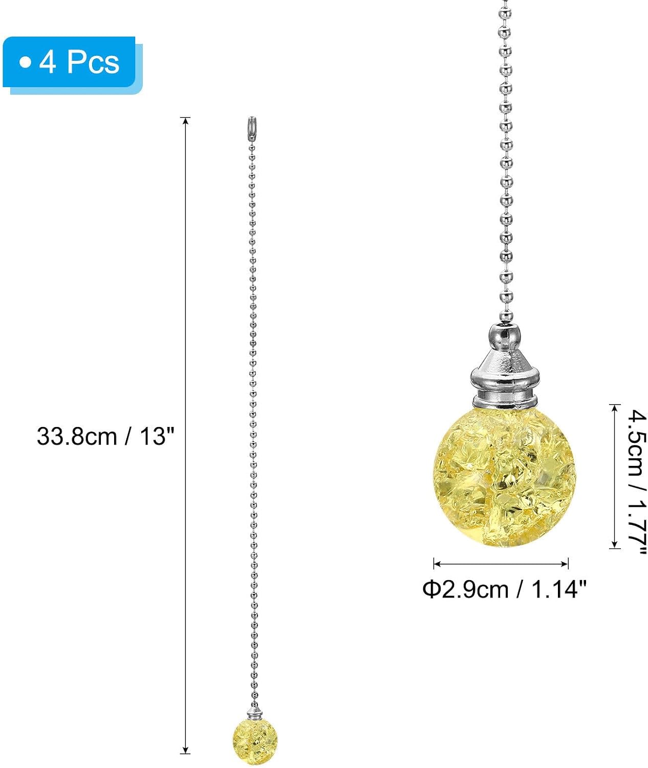 Home and Garden Parts 4Pcs 13" Ice Crack Ball Ceiling Fan Pull Chain Extender Set Gold Tone #CN/251024/07288