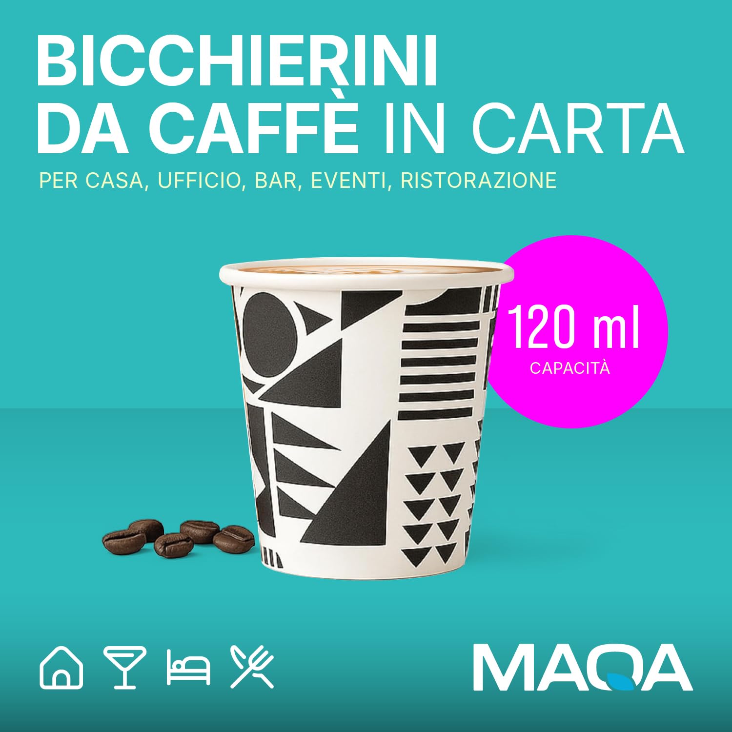 MAQA - 2000 Bicchierini Caffè Carta, 120ml COMPOSTABILI PER ESPRESSI MACCHIATI - Bicchieri Caffe Monouso Ecologici, Resistenti al Calore, Riciclabili, Ideali per Espresso, Casa, Eventi e Ufficio