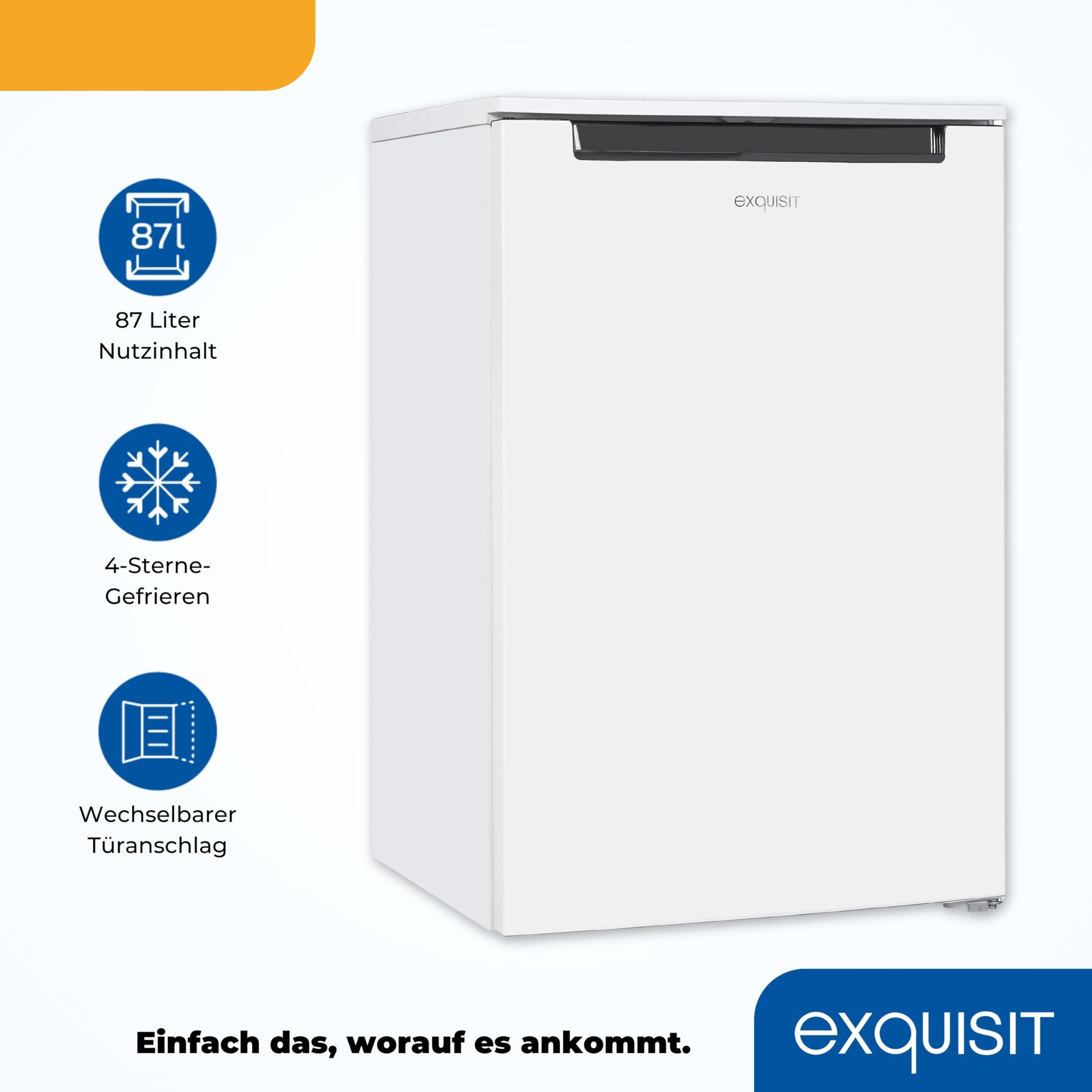 Exquisit GS81-040D Gefrierschrank - Standgerät mit 87 l Nutzinhalt | Weißer Tiefkühlschrank in Energieeffizienz E mit 3 transparenten Gefrierschubladen und wechselbarem Türanschlag