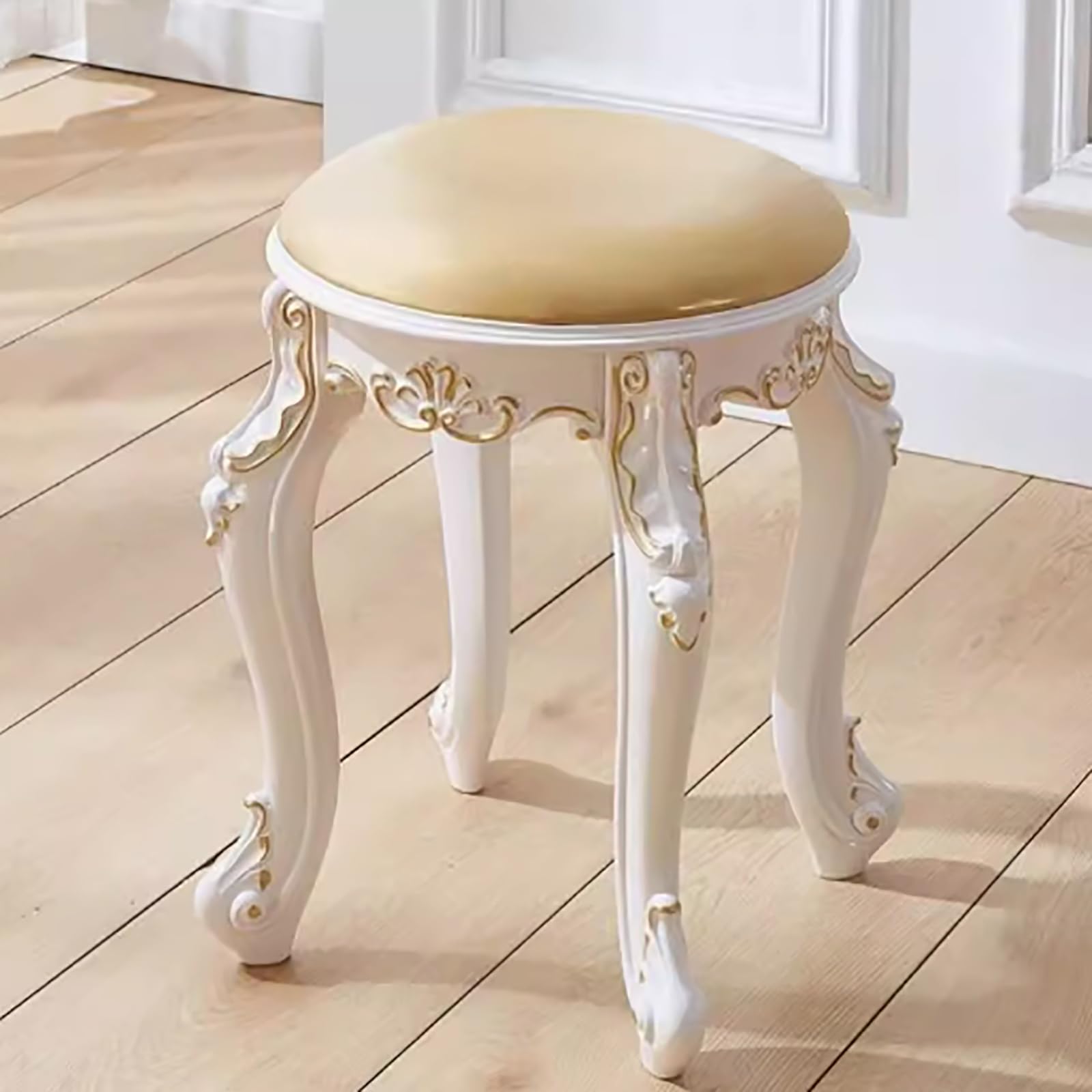 Tabouret de maquillage rembourré dos nu en bois style vintage rond