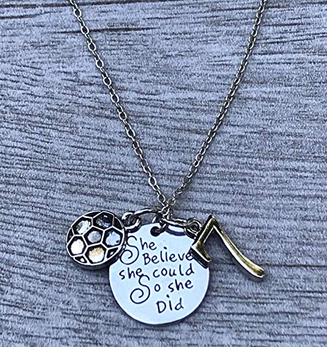 Girls Soccer Necklace, Soccer She Believed She Could So She Did Necklace With Number Charm, Custom Soccer Jewelry Gifts For Female Soccer Players, Teams & Coaches #TOP1