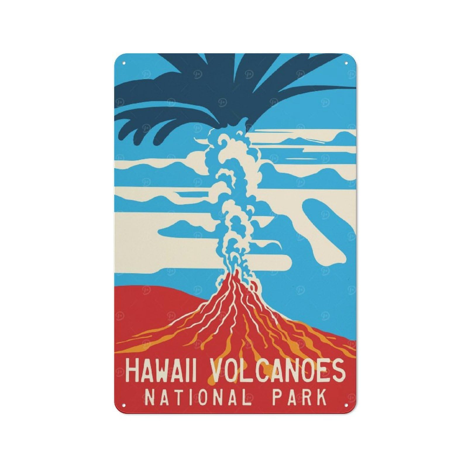 Junmoney Style-16 Tin Sign With Hawaii Volcanoes Poster Design 30X20cm, Creative Creative Space Decor For Home Office, Reading Corner Or Bedroom