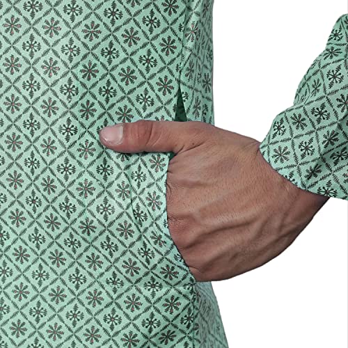 Image of Sojanya (Since 1958 Men'S Cotton Linen Blue Foil Printed Only Long Kurta