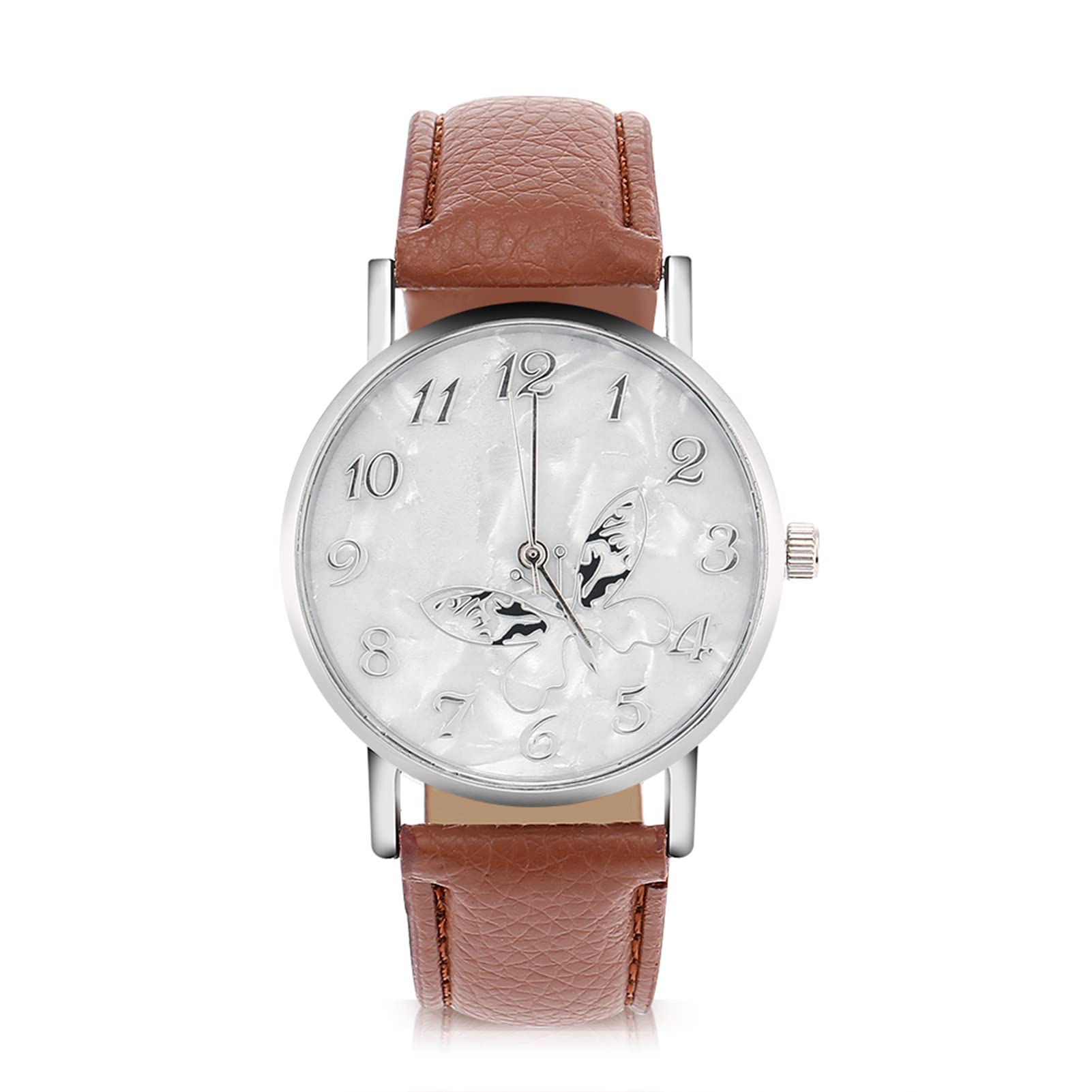 JoyzanLadies Quartz Watch, Butterfly Design Women's Wrist Watch Analog Round PU Leather Strap Wristwatches Female Dial Fashionable Stylish Simple Lychee Pattern Elegant Classic Analogue Decorative