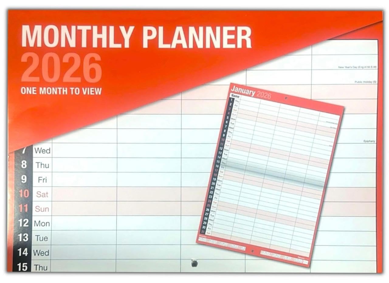 2025 A3 LARGE PRINT CALENDAR - MONTH TO VIEW - WALL HANGING PLANNER - 5 COLUMN.