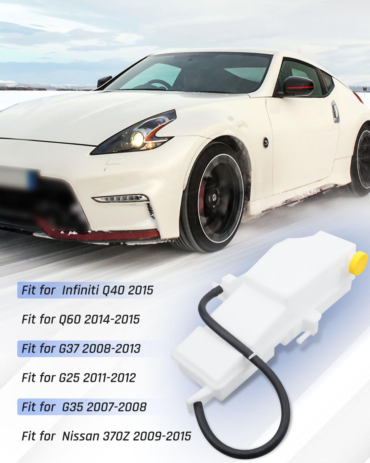 Engine Coolant Reservoir Tank Fit for Nissan 370Z 2009-2015 Fit for Infiniti Q40 2015, for Q60 2014-2015, for G37 2008-2013, for G25 2011-2012, for G35 2007-2008 Replace 21710-JK000